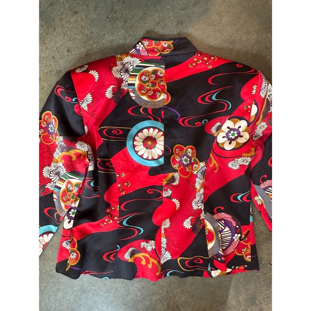JS Collections Silk Jacket Floral Asian Print Mandarin Collar Red Black - Picture 8 of 8